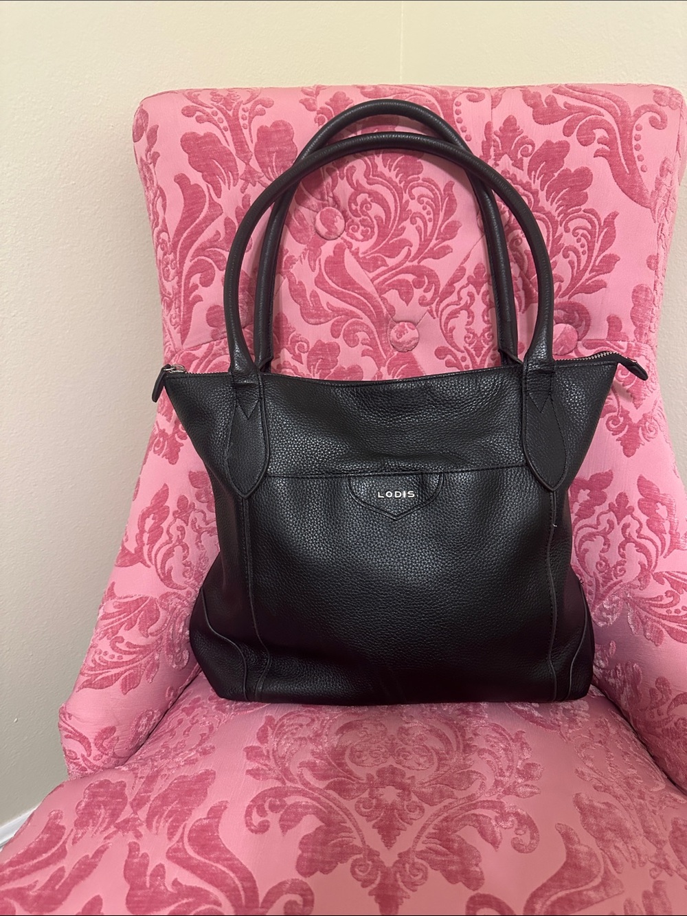 Lodis Black Pebbled Leather Tote with Double Handles
